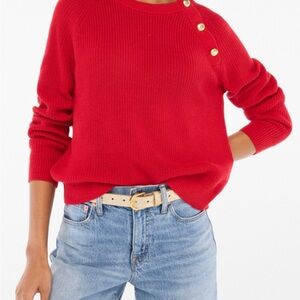 J. Crew Red Sweater with Gold Button Accents